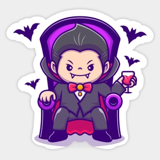 Cute Dracula Sit On Sofa With Blood Juice And Bats Sticker